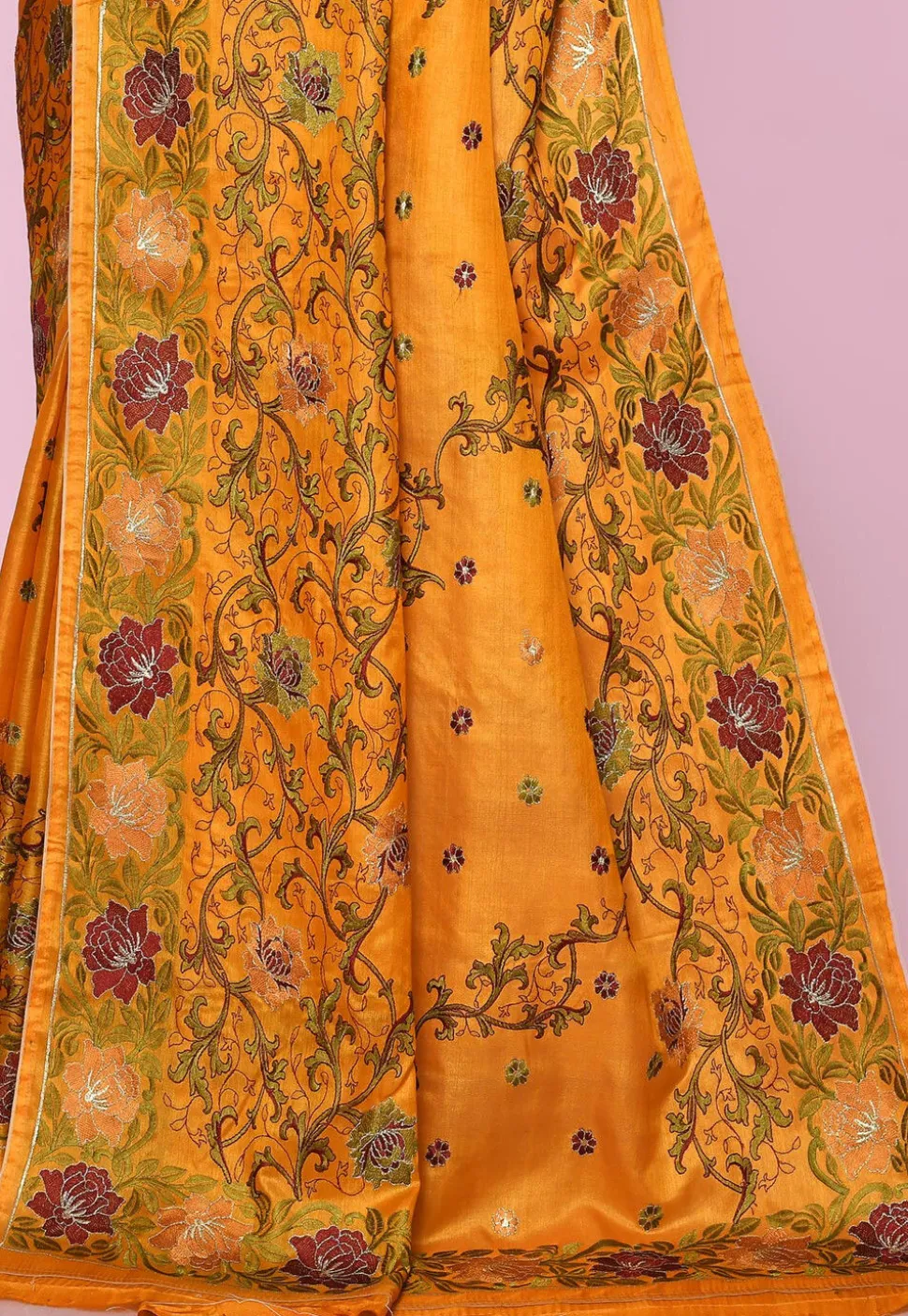 Pure Silk Embroidered Saree in Mustard