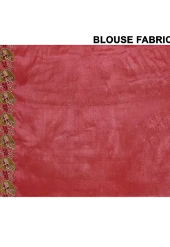 Pure Silk Embroidered Saree in Coral Pink