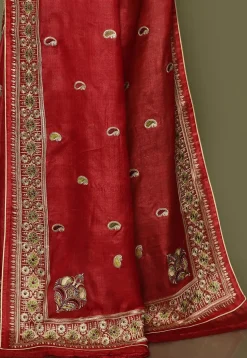 Pure Silk Embroidered Saree in Red