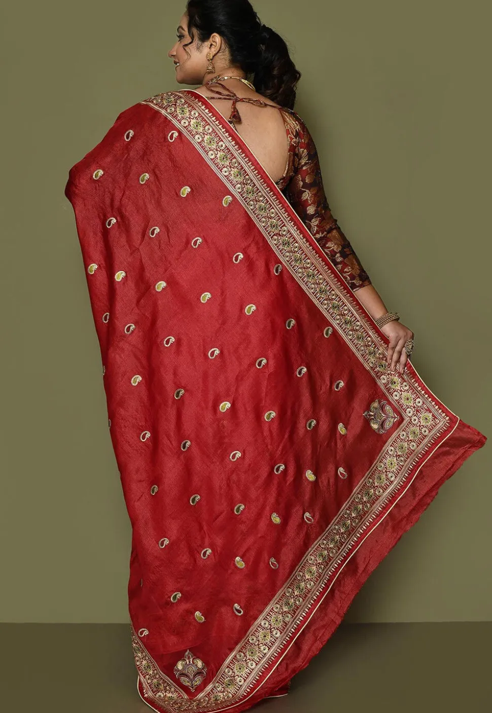 Pure Silk Embroidered Saree in Red