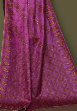 Pure Silk Embroidered Saree in Magenta