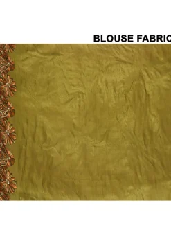 Pure Silk Embroidered Saree in Olive Green
