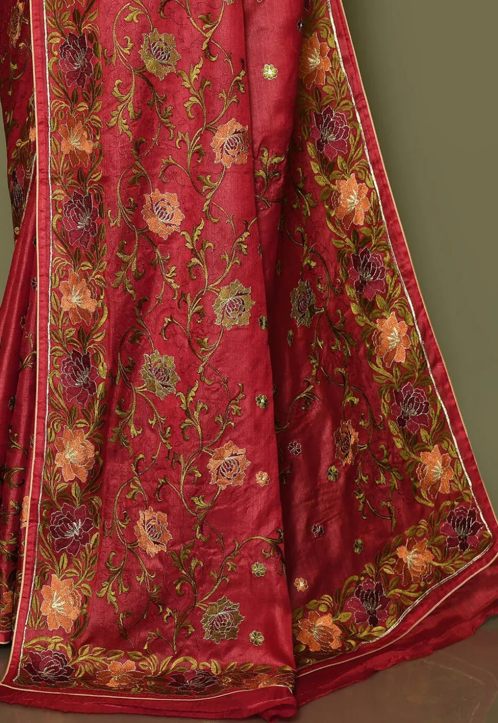 Pure Silk Embroidered Saree in Red