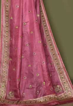 Pure Silk Embroidered Saree in Pink