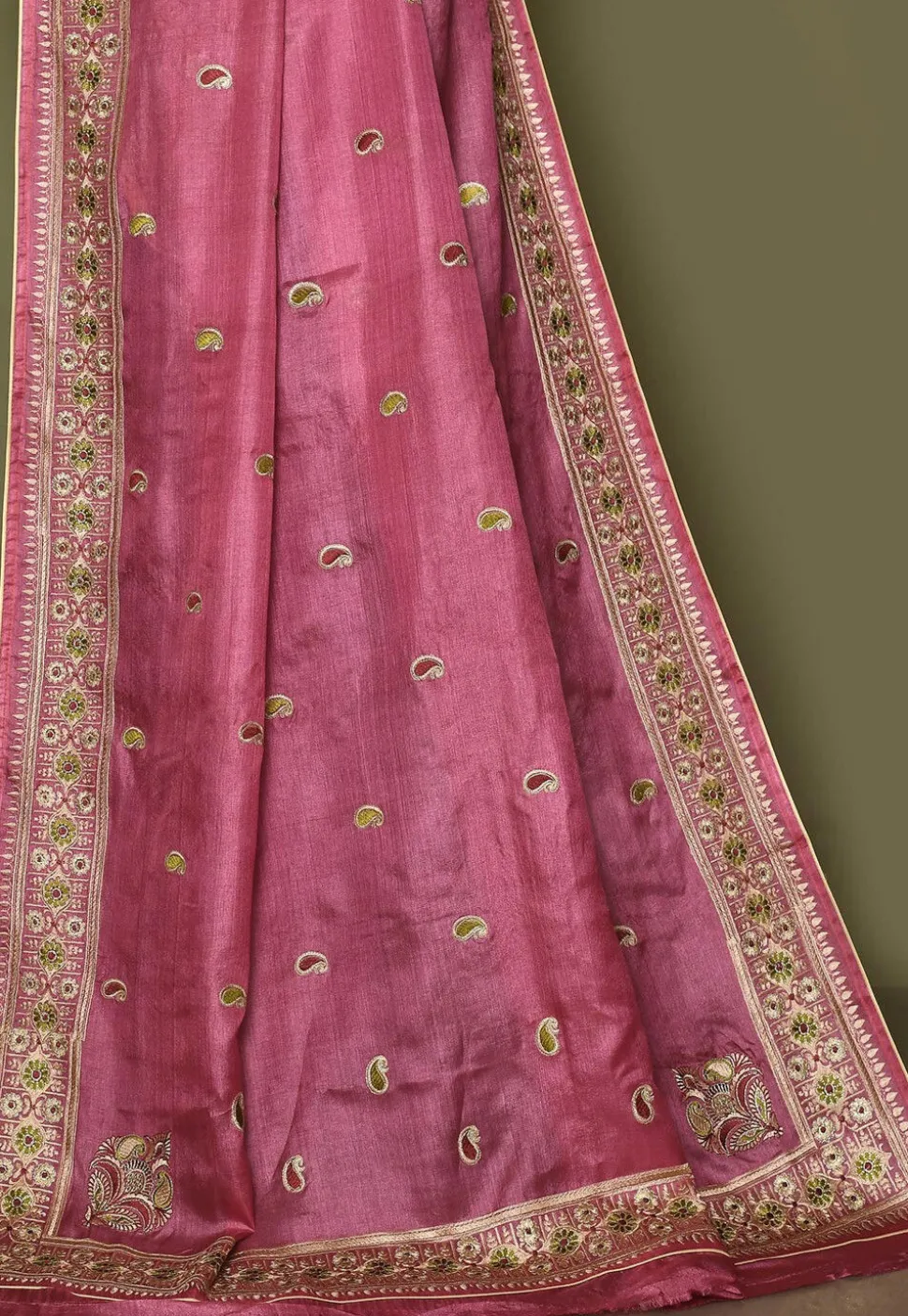 Pure Silk Embroidered Saree in Pink