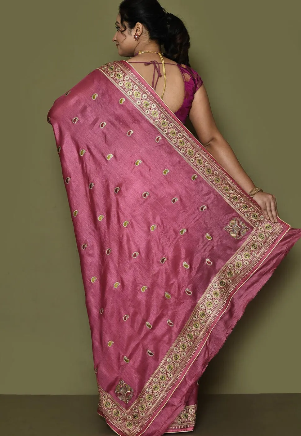 Pure Silk Embroidered Saree in Pink