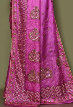 Pure Silk Embroidered Saree in Magenta