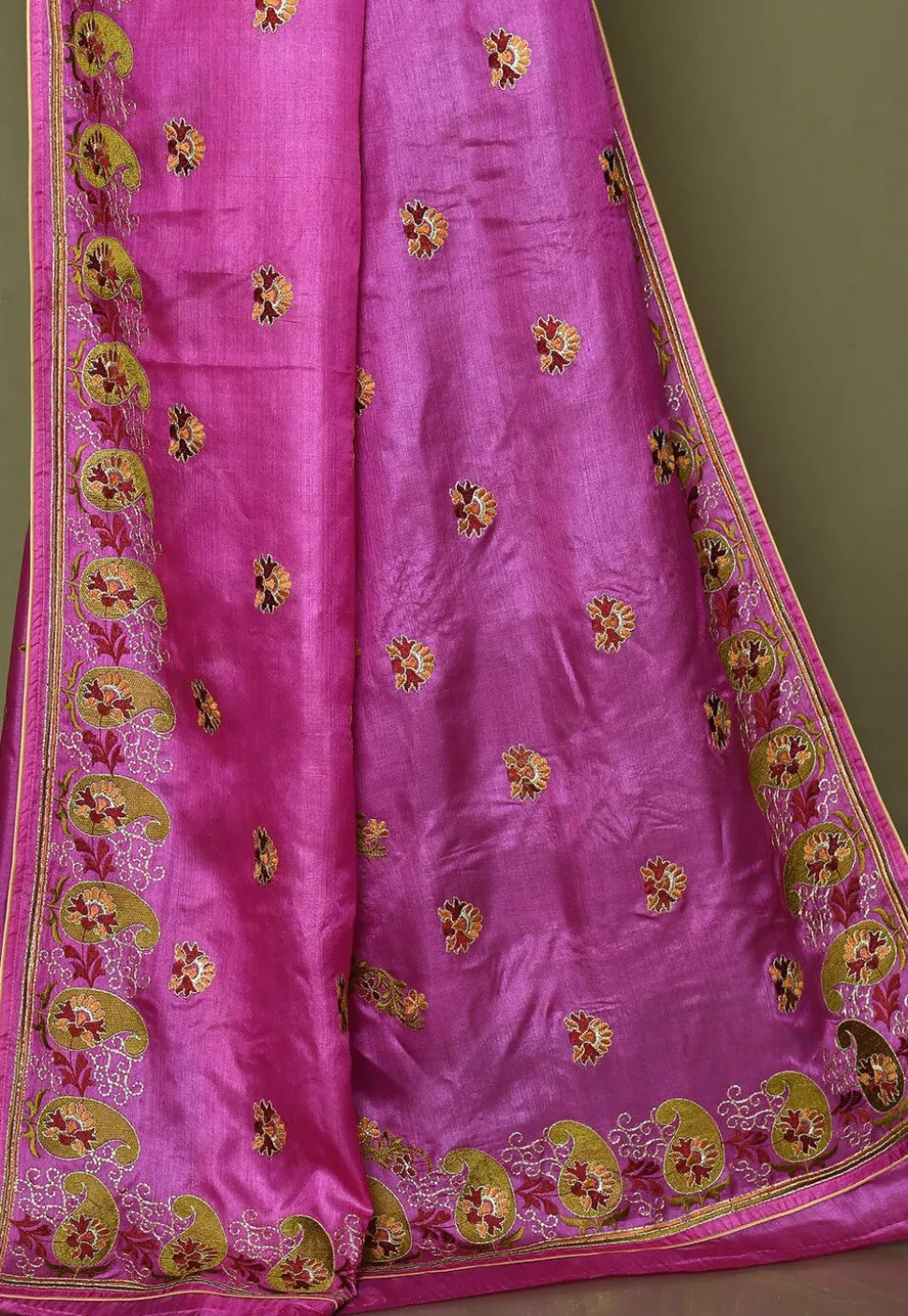 Pure Silk Embroidered Saree in Magenta