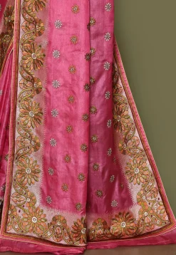 Pure Silk Embroidered Saree in Pink