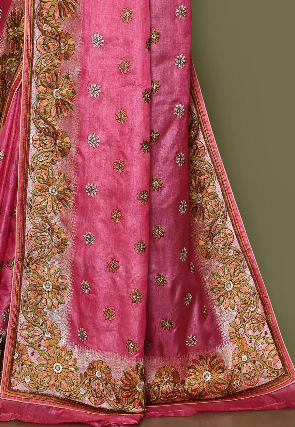 Pure Silk Embroidered Saree in Pink