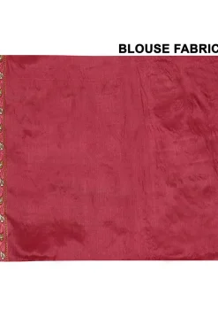 Pure Silk Embroidered Saree in Coral Red