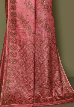 Pure Silk Embroidered Saree in Coral Pink
