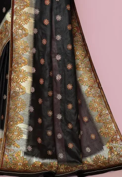 Pure Silk Embroidered Saree in Black