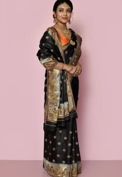 Pure Silk Embroidered Saree in Black
