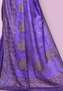 Pure Silk Embroidered Saree in Purple