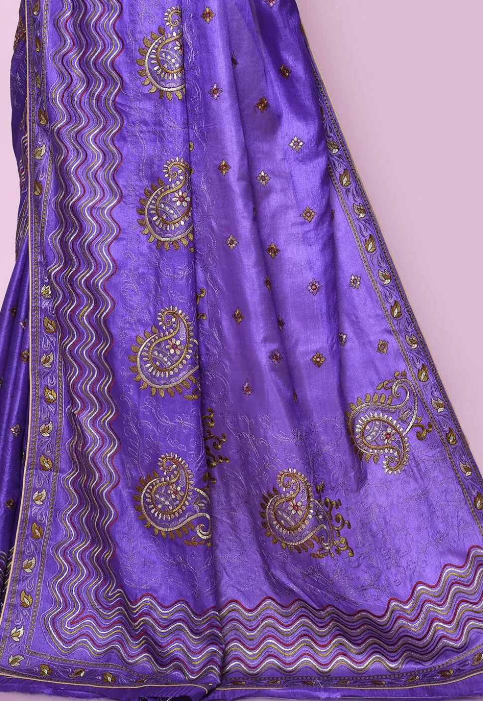 Pure Silk Embroidered Saree in Purple