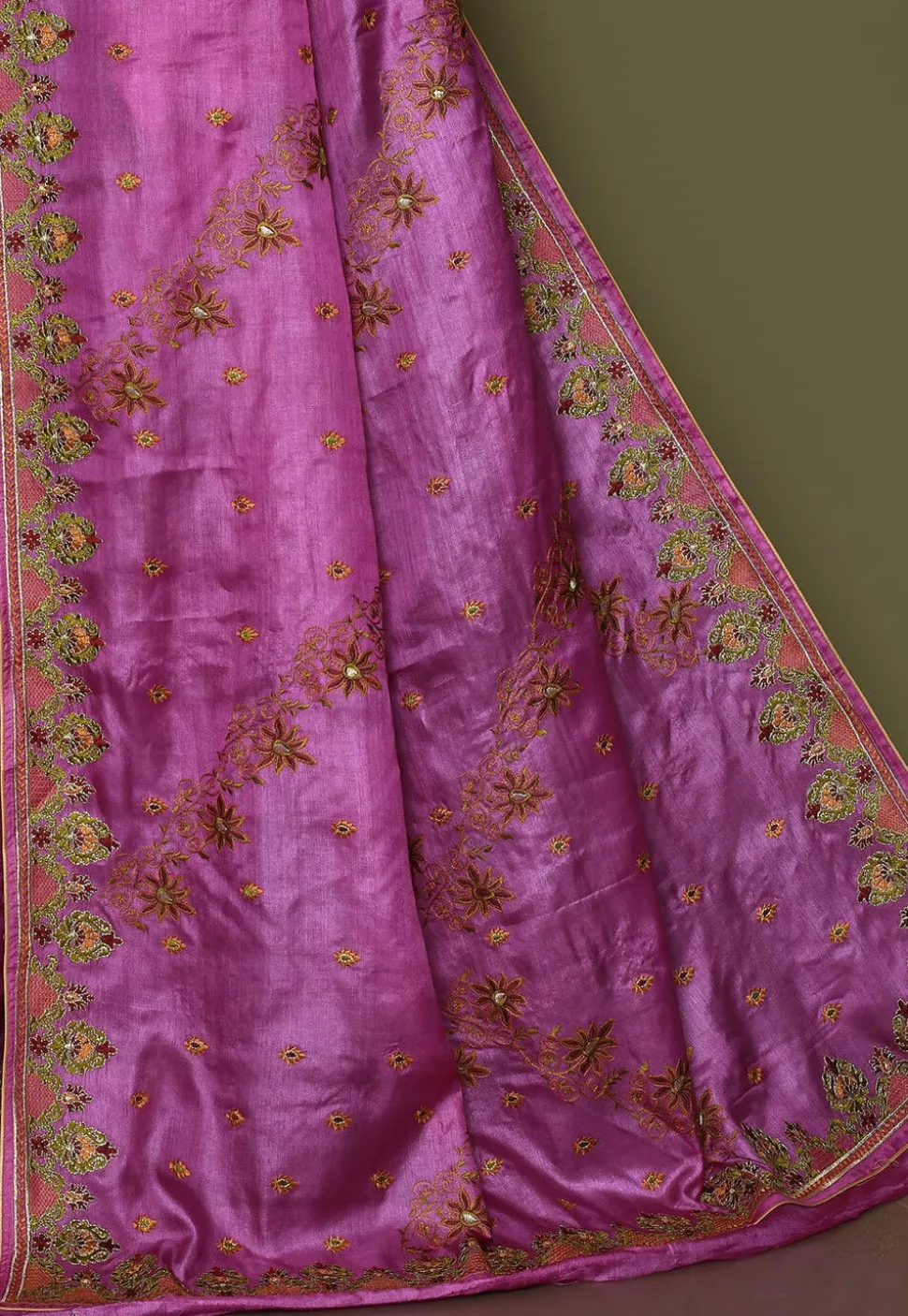 Pure Silk Embroidered Saree in Magenta