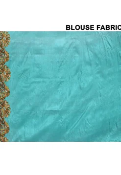Pure Silk Embroidered Saree in Teal Blue