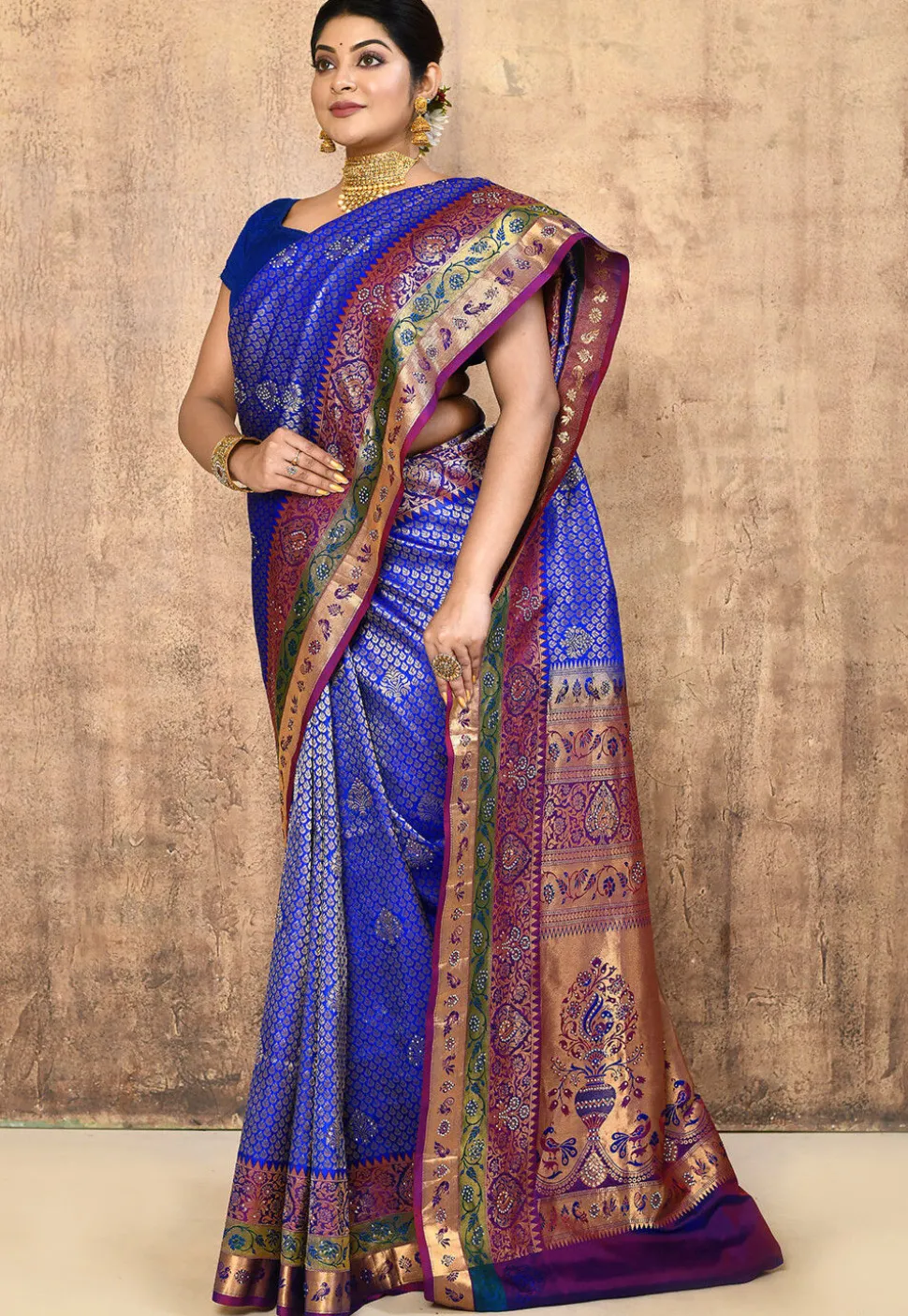 Pure Silk Kanchipuram Saree in Royal Blue
