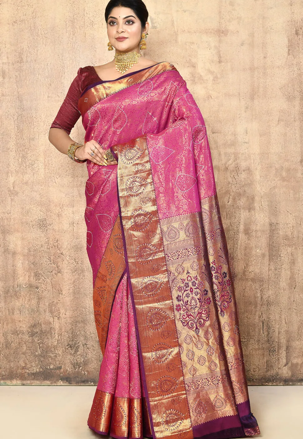 Pure Silk Kanchipuram Saree in Fuchsia