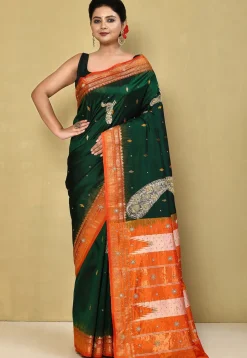 Pure Silk Kanchipuram Saree in Dark Green