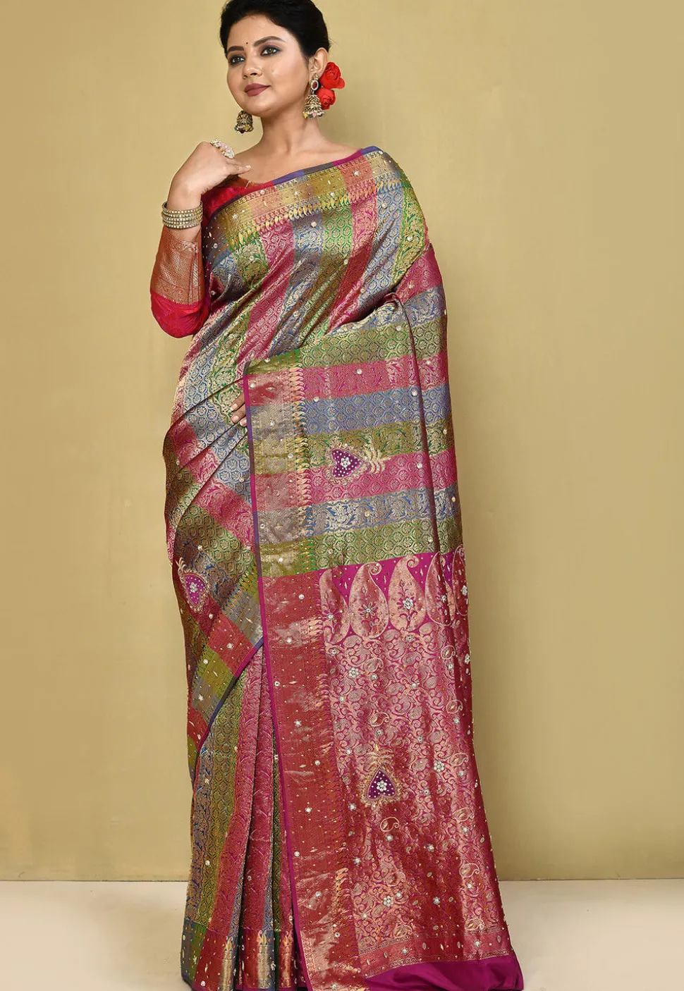 Pure Silk Kanchipuram Saree in Multicolor
