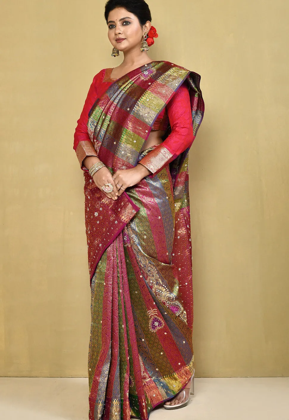 Pure Silk Kanchipuram Saree in Multicolor