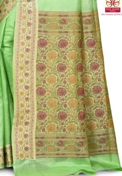 Pure Tussar Silk Banarasi Saree in Light Green
