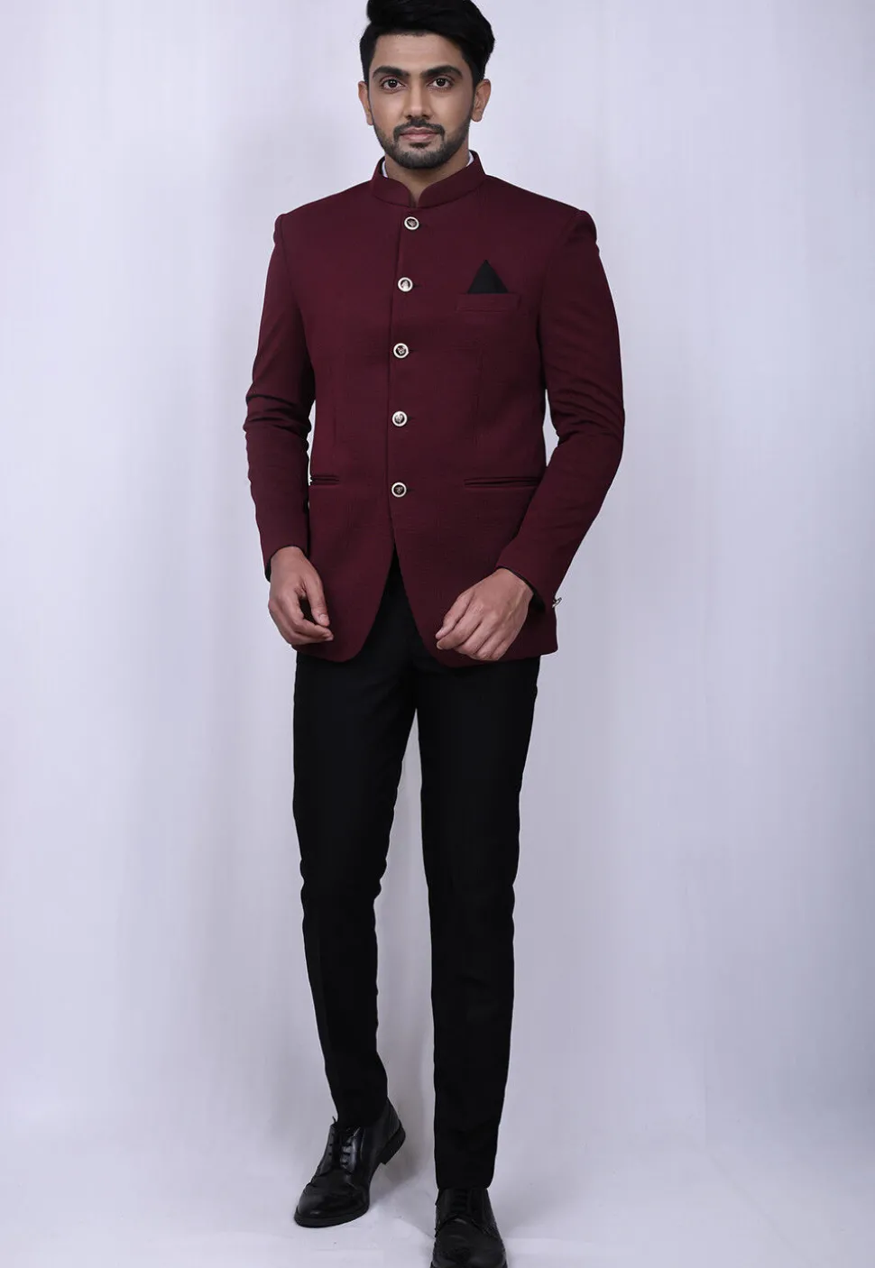 Quilted Quilted Scuba Jodhpuri Suit in Maroon