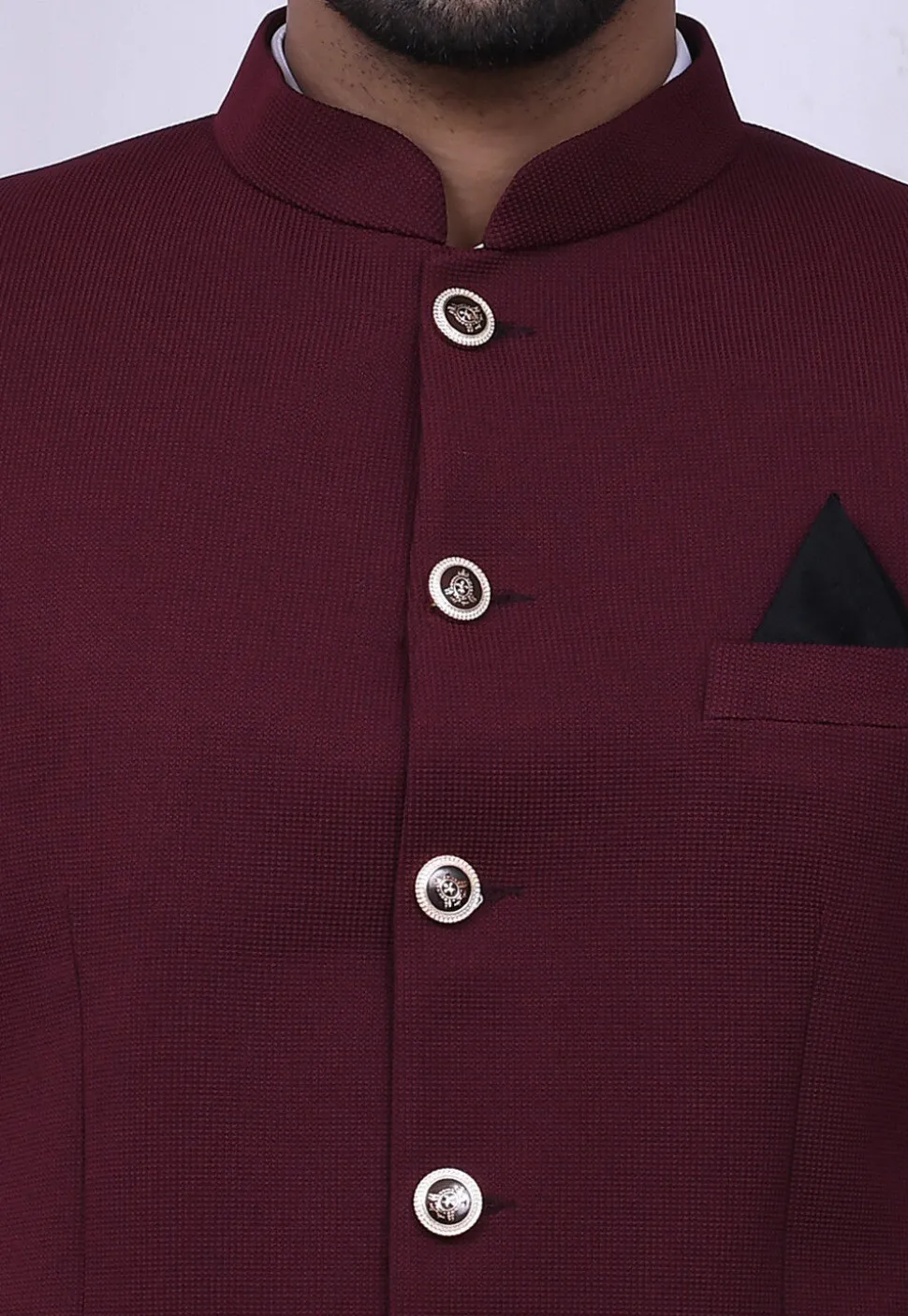 Quilted Quilted Scuba Jodhpuri Suit in Maroon