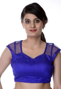 Raw Silk and Net Blouse in Blue