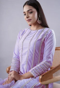 Ruffled Art Silk Asymmetric Punjabi Suit in Light Purple