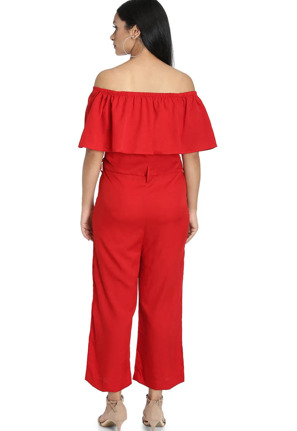 Ruffled Crepe Jumpsuit in Red