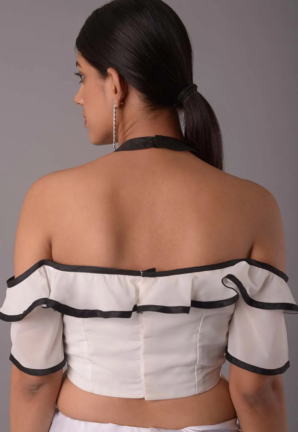 Ruffled Georgette Blouse in White