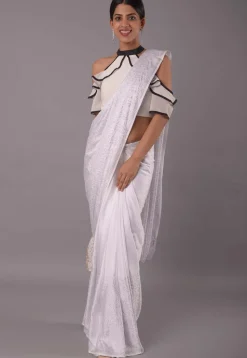 Ruffled Georgette Blouse in White