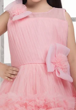 Ruffled Net Gown in Peach