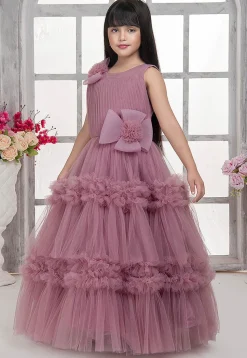 Ruffled Net Gown in Purple