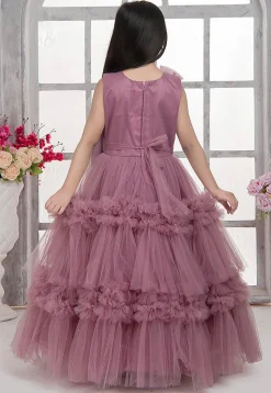 Ruffled Net Gown in Purple