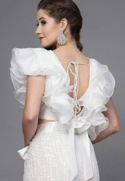Ruffled Organza and Taffeta Silk Blouse in White