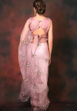 Ruffled Organza Pre-stitched Saree in Lilac