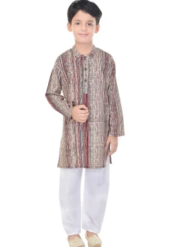 Sanganeri Printed Cotton Kurta Pajama in Multicolor