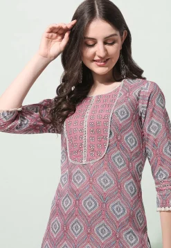 Sanganeri Printed Pure Cotton Pakistani Suit in Light Pink