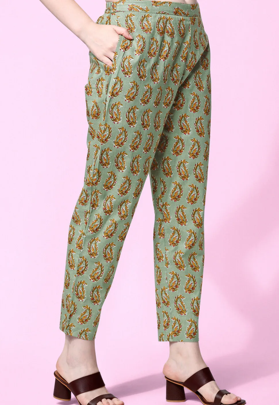 Sanganeri Printed Pure Cotton Pakistani Suit in Dusty Green