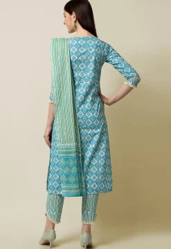 Sanganeri Printed Pure Cotton Pakistani Suit in Sky Blue