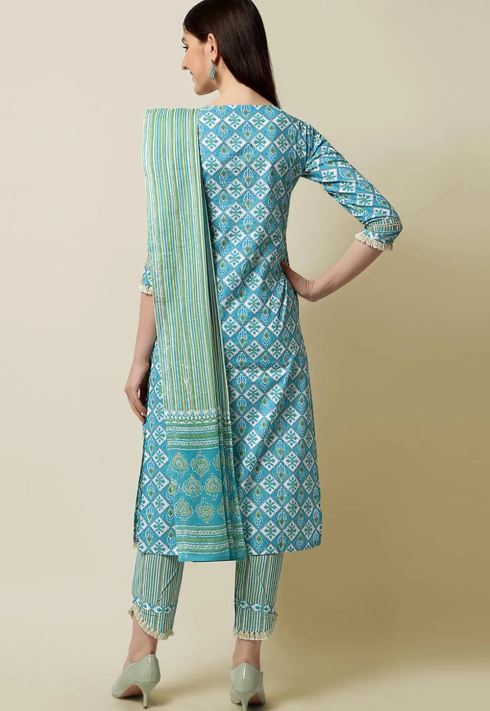 Sanganeri Printed Pure Cotton Pakistani Suit in Sky Blue