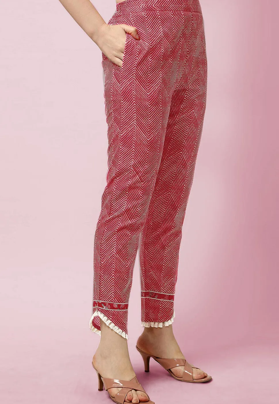 Sanganeri Printed Pure Cotton Pakistani Suit in Coral Red