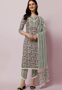 Sanganeri Printed Pure Cotton Pakistani Suit in Light Pastel Green