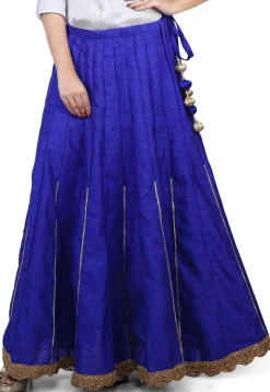 Scallop Border Bhagalpuri Silk Long Skirt in Royal Blue