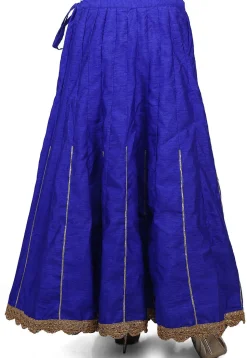 Scallop Border Bhagalpuri Silk Long Skirt in Royal Blue