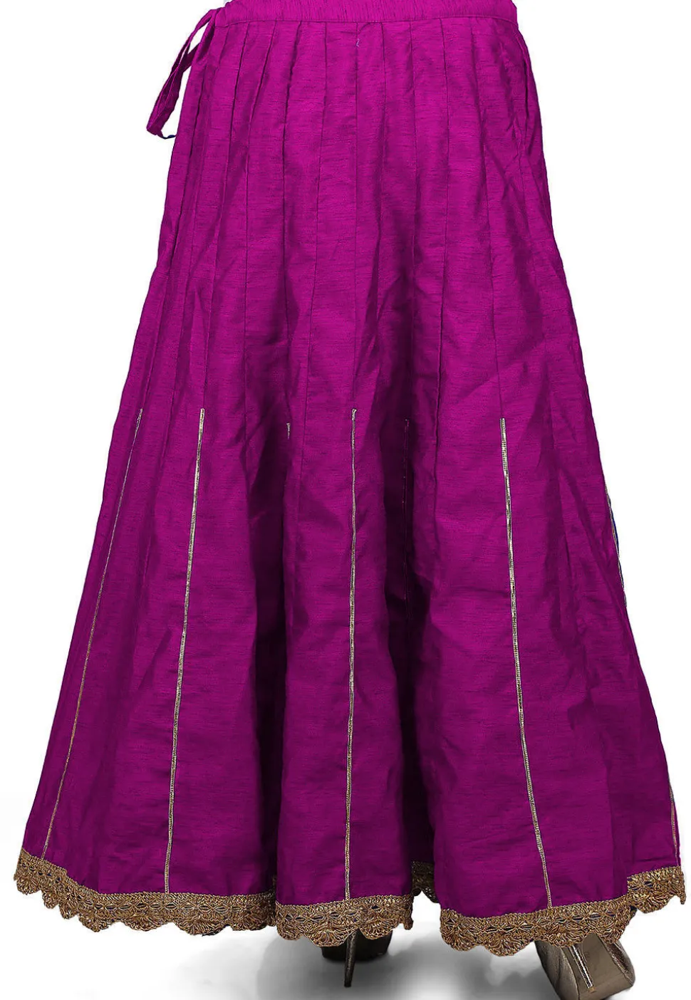 Scallop Border Bhagalpuri Silk Long Skirt in Magenta